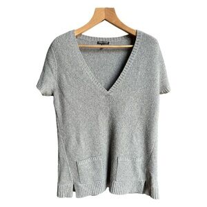 Eileen Fisher Women’s Wool Silk Nylon Blend Vneck Short Sleeve Sweater, Medium